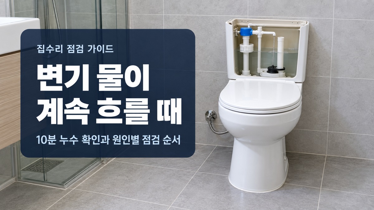 변기 물이 계속 흐르는 원인을 점검하는 글의 대표 이미지. 변기와 열린 물탱크를 보여준다.
